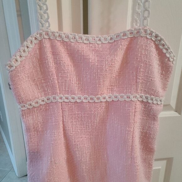 Avec Les Filles Tweed Boucle Pink White Mini Embroidered Dress XL - Picture 7 of 16